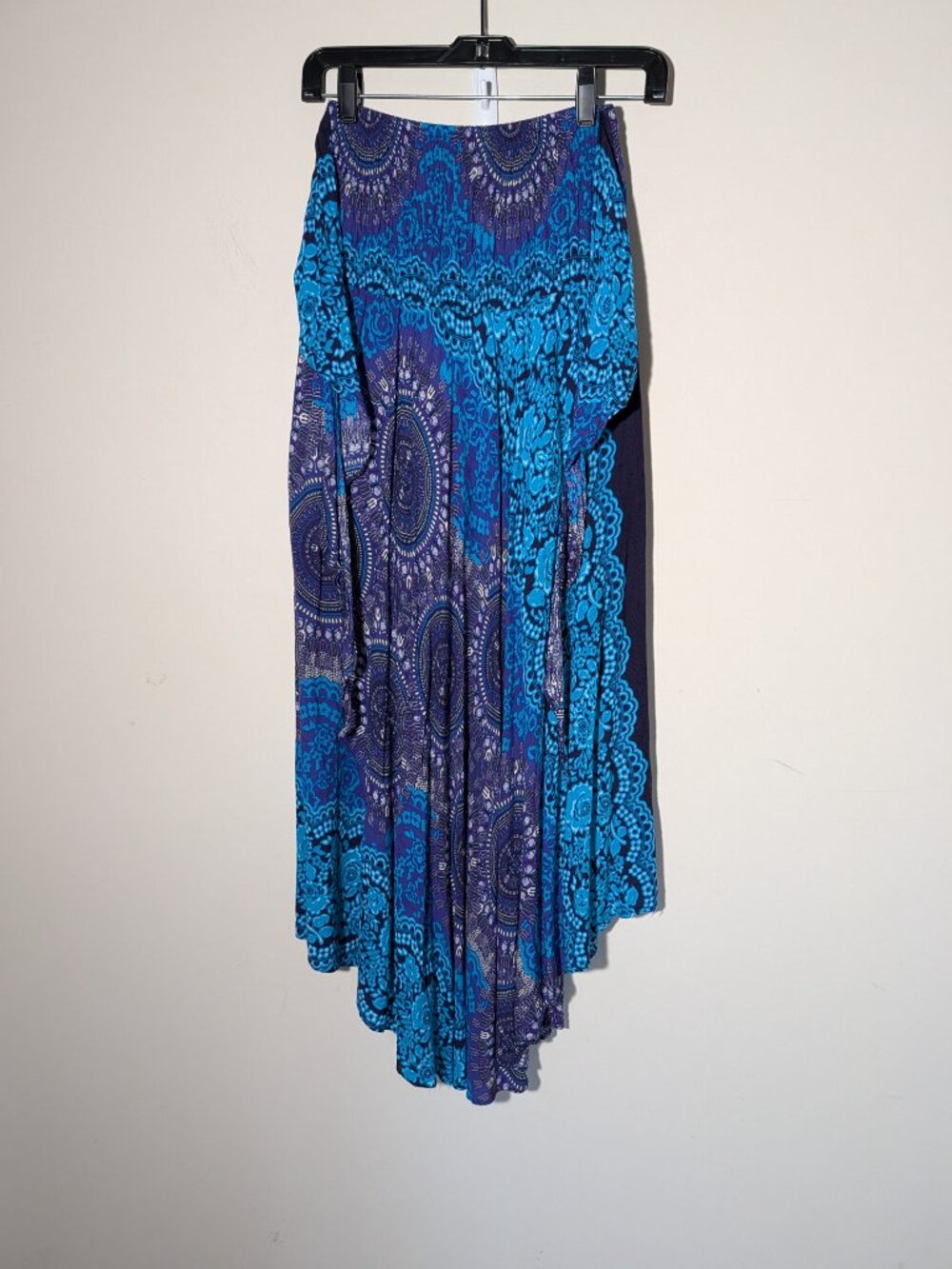 Bangkok Pants Paisley Print Smoked Waist Tie Up Boho Gypsy Maxi Skirt Blue Sz OS